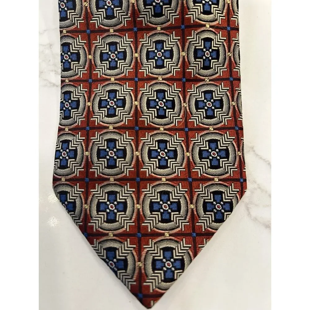 Frank Lloyd Wright Foundation Mens Tie 3.5” Brown Geometric Silk Made In Italy